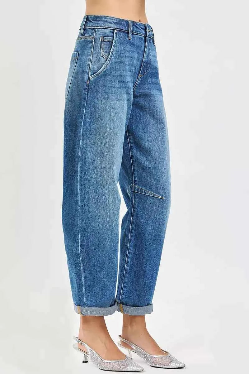 RISEN Slouchy Cropped Barrel Jeans With Cuffed Hem RISEN Slouchy Cropped Barrel Jeans With Cuffed Hem