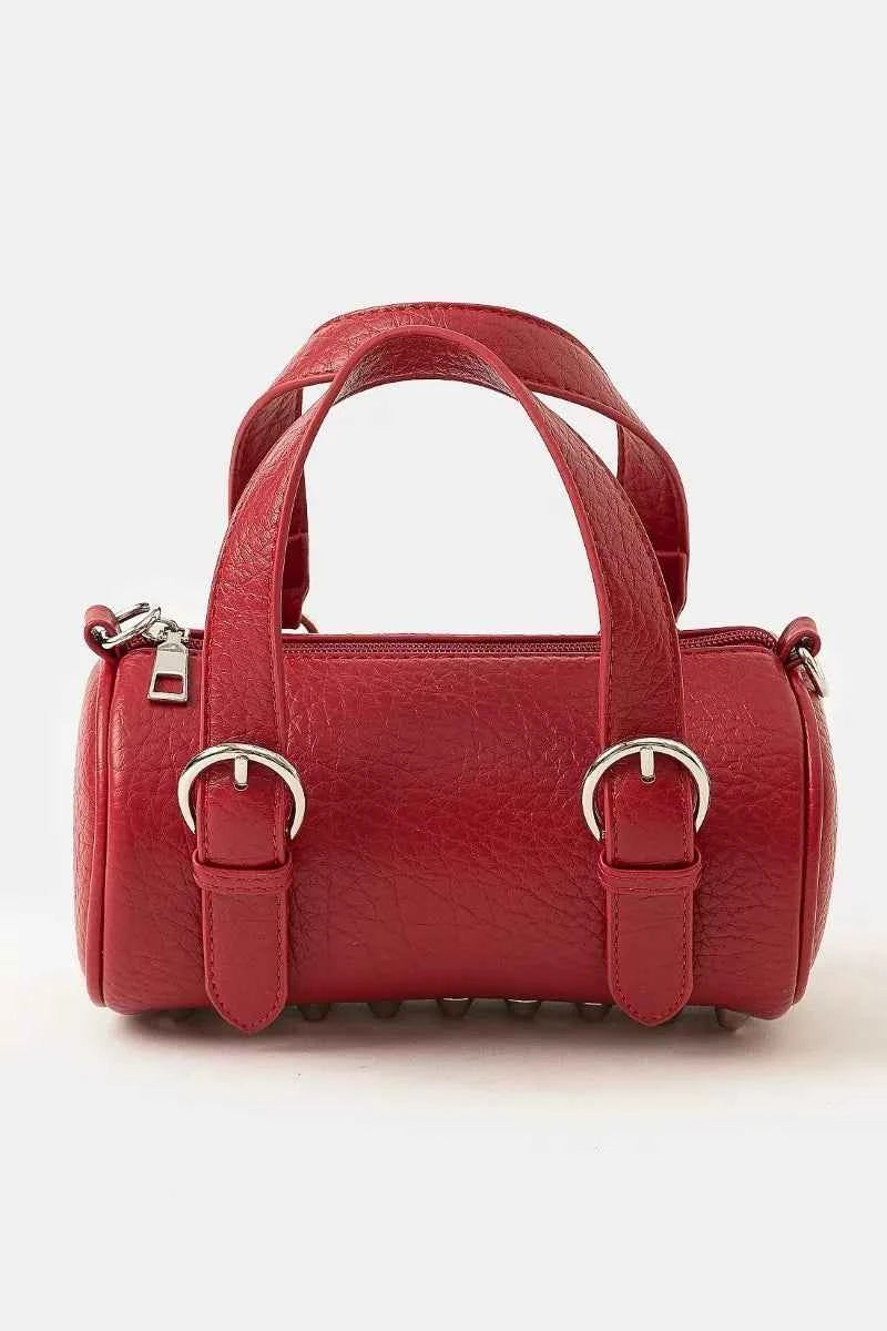 Fame Faux Leather Buckle Strap Cylinder Hand Bag Fame Faux Leather Buckle Strap Cylinder Hand Bag