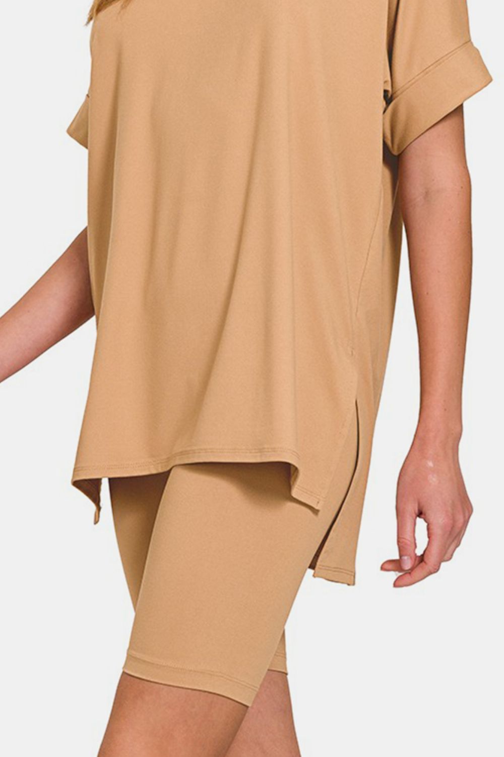 Zenana V-Neck Short Sleeve T-Shirt and Biker Shorts Set Zenana V-Neck Short Sleeve T-Shirt and Biker Shorts Set - TopFashionHQ