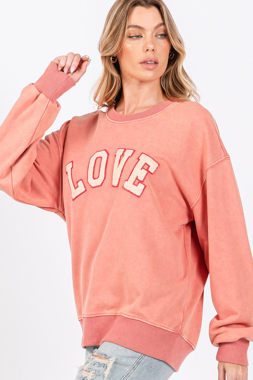 SAGE + FIG LOVE Path Applique Drop Shoulder Sweatshirt SAGE + FIG LOVE Path Applique Drop Shoulder Sweatshirt