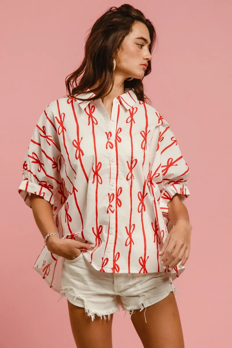 BiBi Bow Ribbon Woven Printed Button Down Shirt 638e09e9583e453299c82f08f33dc5cf-Max-Origin