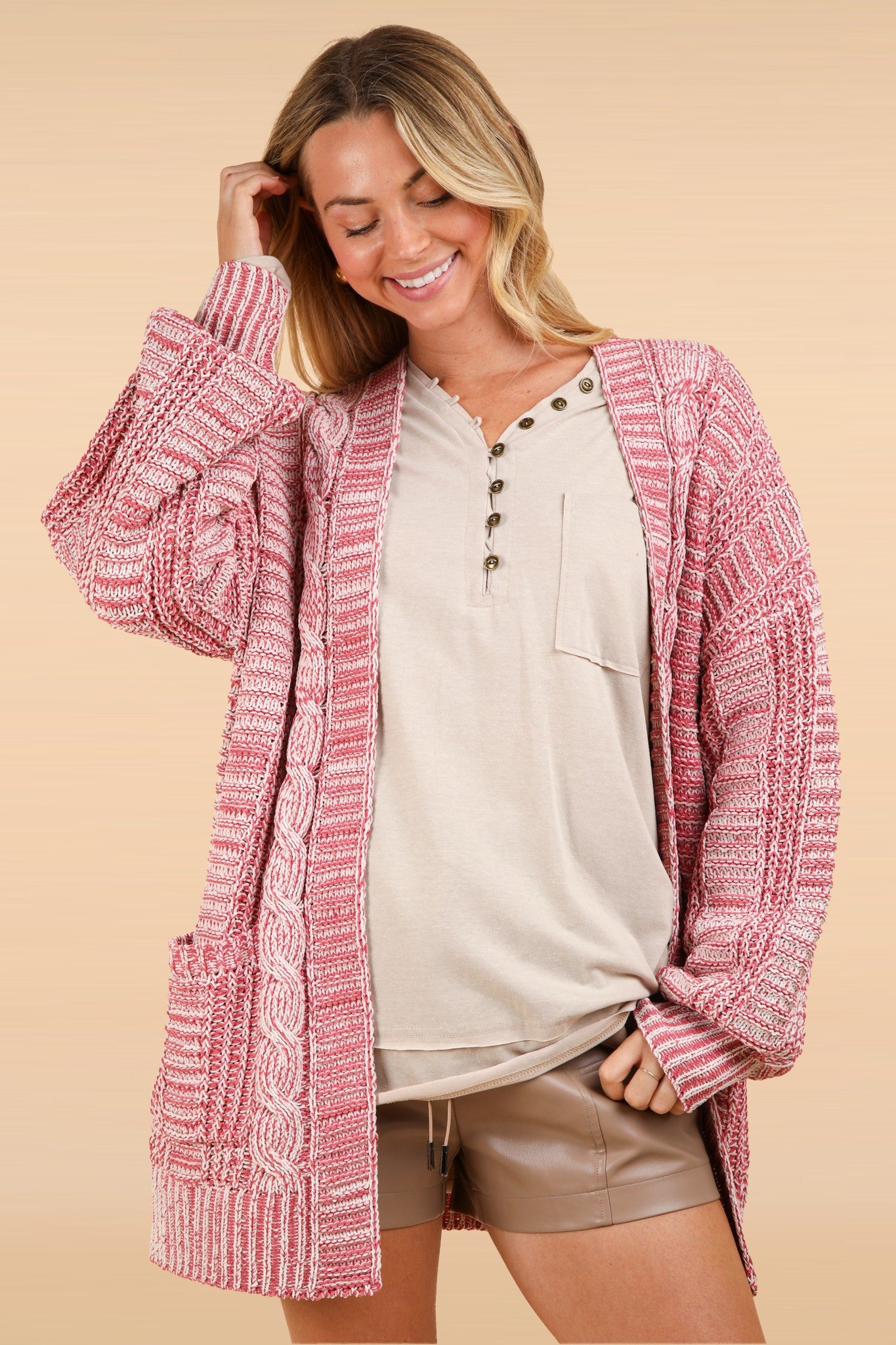 VERY J Cable Knit Open Front Cardigan VERY J Cable Knit Open Front Cardigan