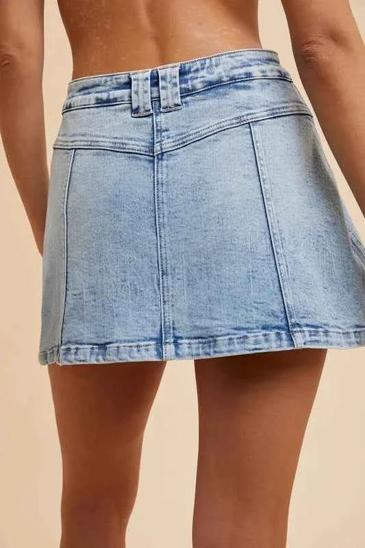 Annie Wear Button Detail Stretch Denim Wrap Mini Skort Annie Wear Button Detail Stretch Denim Wrap Mini Skort