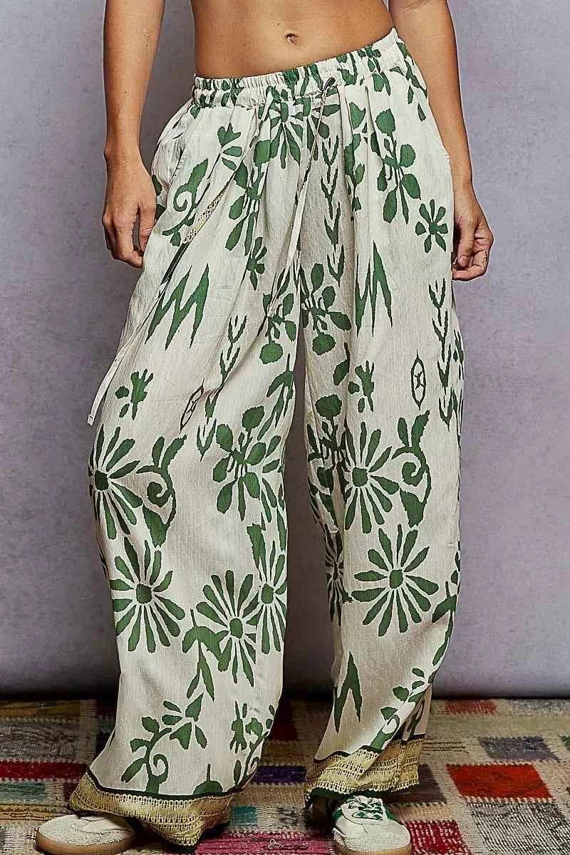 POL Floral Printed Woven Wide Leg Drawstring Pants POL Floral Printed Woven Wide Leg Drawstring Pants