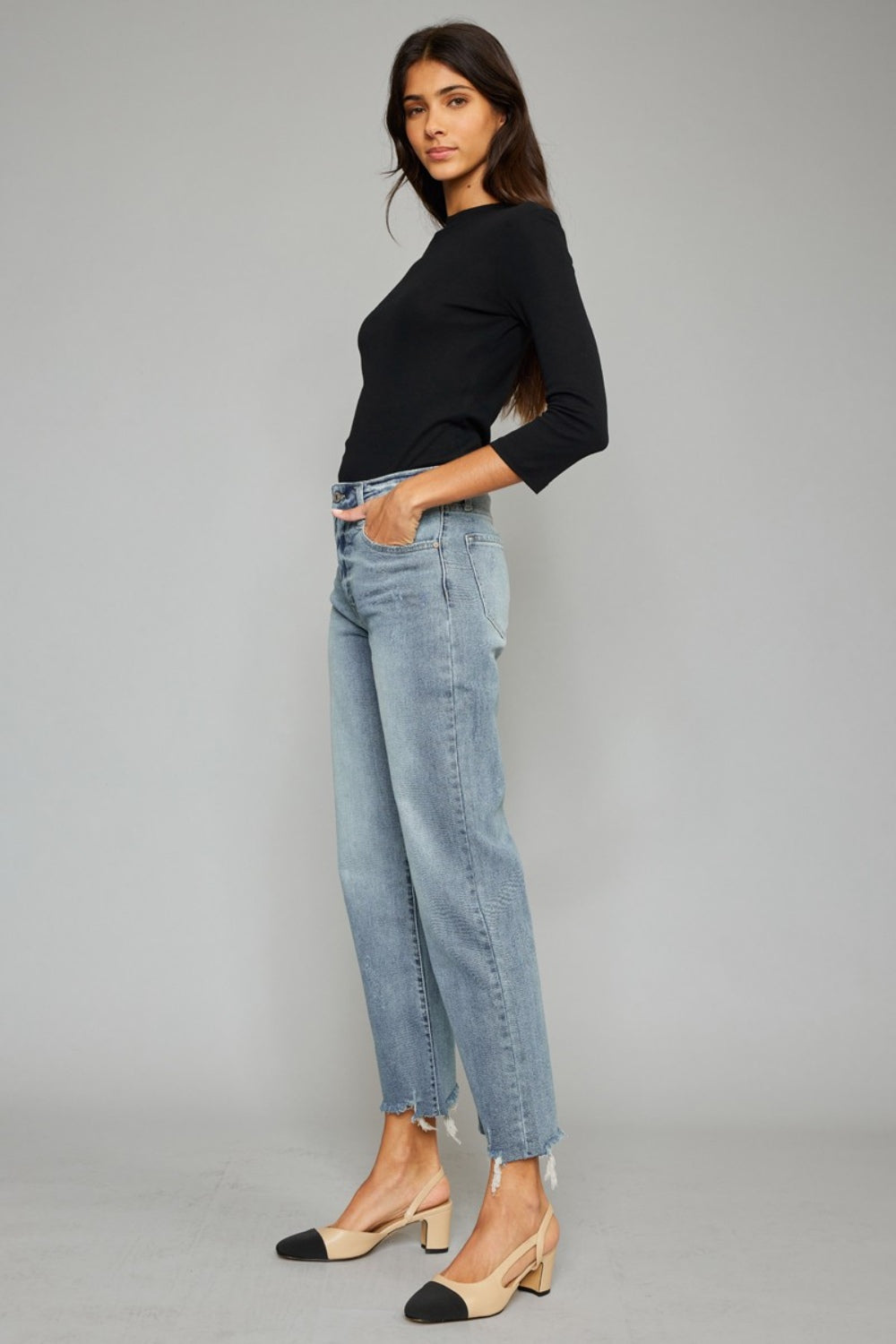 Kancan High Waist Raw Hem Cropped Wide Leg Jeans Kancan High Waist Raw Hem Cropped Wide Leg Jeans - TopFashionHQ