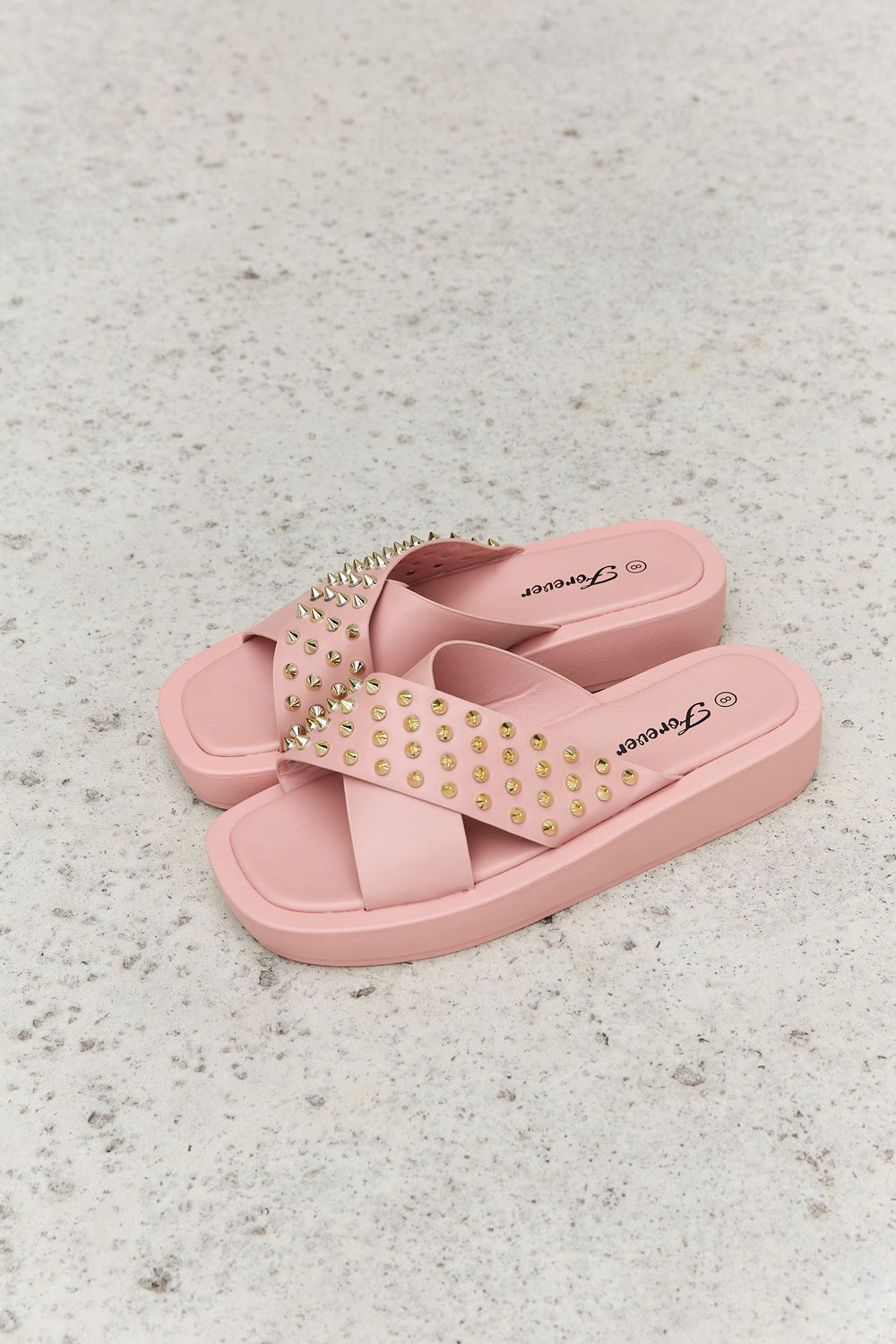 Forever Link Studded Cross Strap Sandals in Blush Forever Link Studded Cross Strap Sandals in Blush - TopFashionHQ