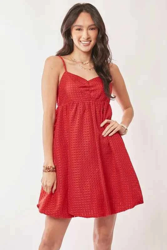 Davi & Dani Textured Sweetheart Neckline Bubble Hem Dress Davi & Dani Textured Sweetheart Neckline Bubble Hem Dress