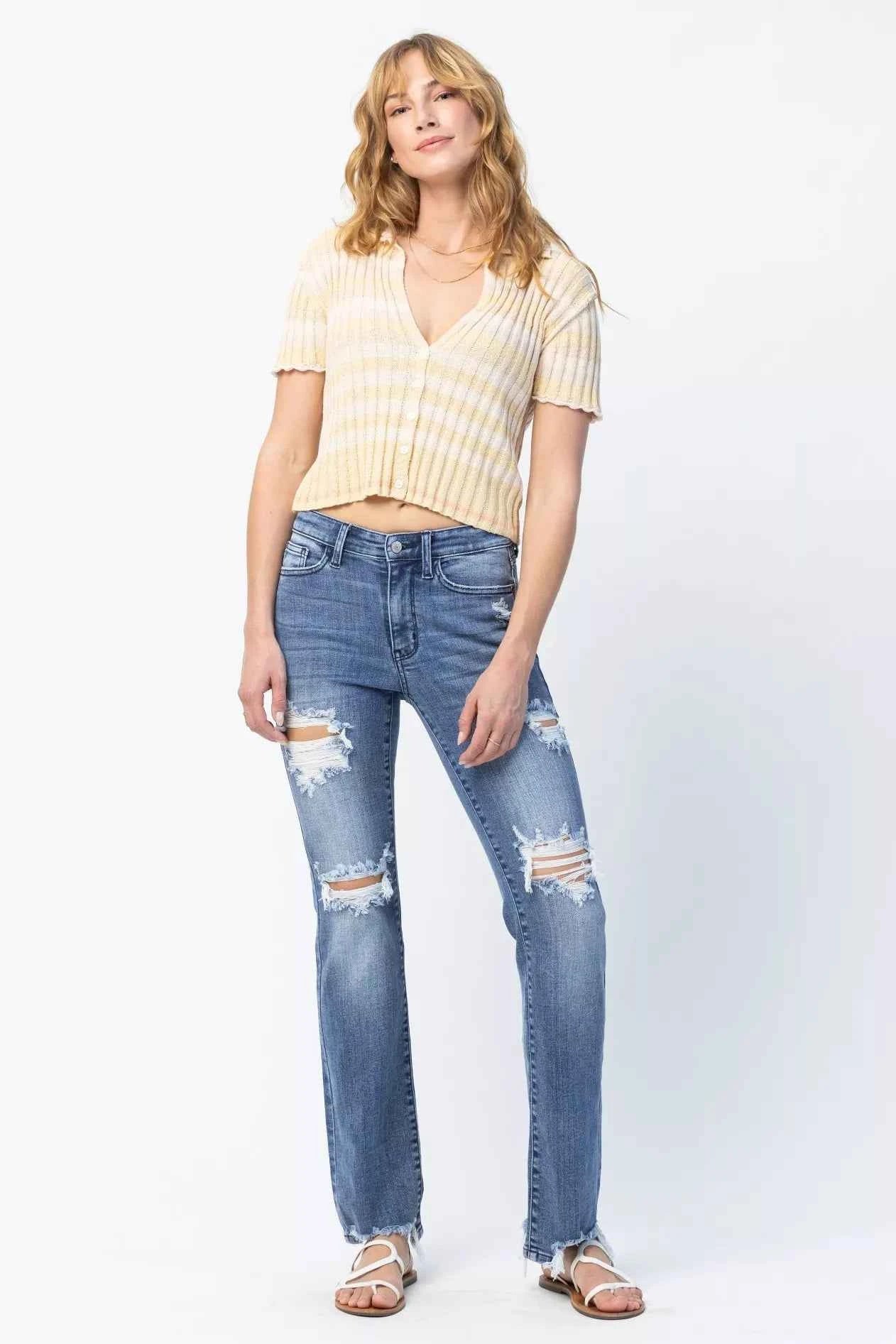 Judy Blue Full Size Mid Rise Destroy Straight Jeans Plus Size Judy Blue Full Size Mid Rise Destroy Straight Jeans Plus Size