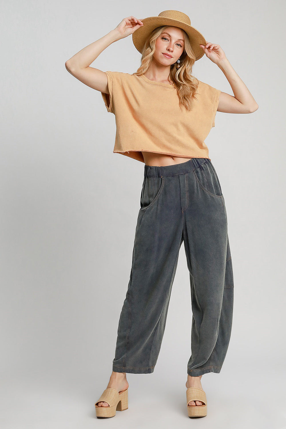 Umgee Elastic Waist Baggy Fit Pants with Pockets Umgee Elastic Waist Baggy Fit Pants with Pockets - TopFashionHQ