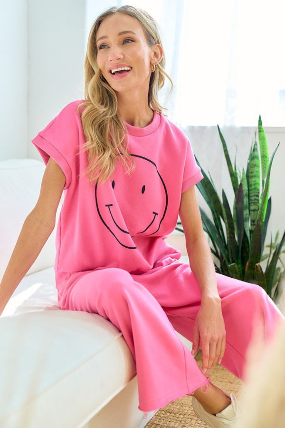First Love Smile Face Drop Shoulder Brushed Inside T-Shirt First Love Smile Face Drop Shoulder Brushed Inside T-Shirt - TopFashionHQ