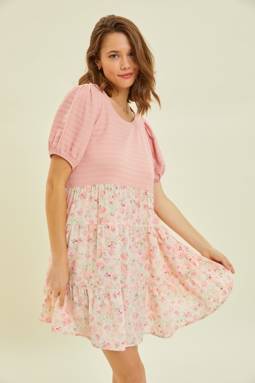 HEYSON Full Size Round Neck Floral Ruffle Hem Mini Dress HEYSON Full Size Round Neck Floral Ruffle Hem Mini Dress - TopFashionHQ