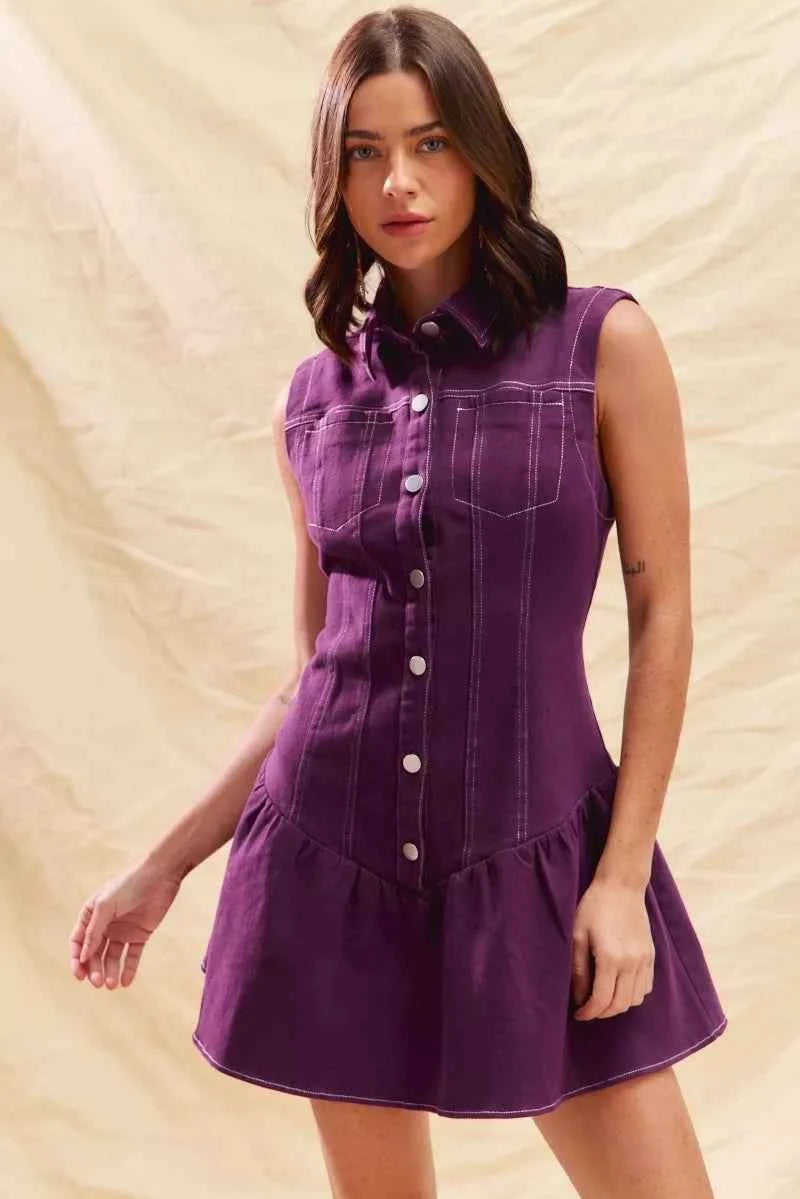 SO ME Button Down Sleeveless Collared Game Day Mini Dress SO ME Button Down Sleeveless Collared Game Day Mini Dress