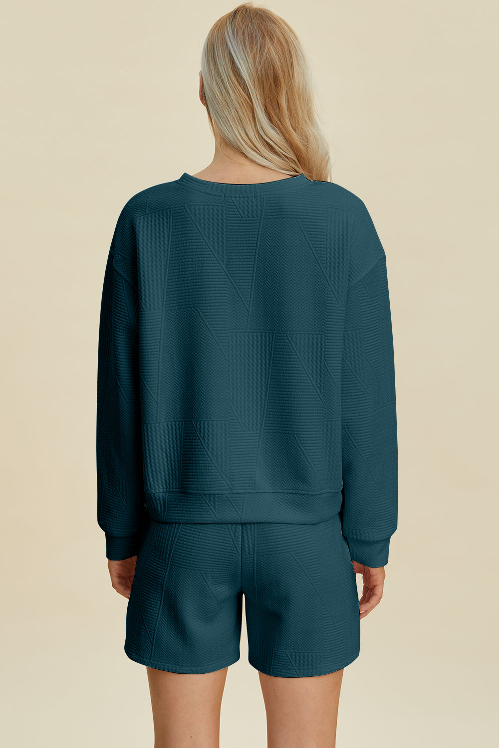 Double Take Full Size Texture Round Neck Long Sleeve Top and Shorts Set Double Take Full Size Texture Round Neck Long Sleeve Top and Shorts Set