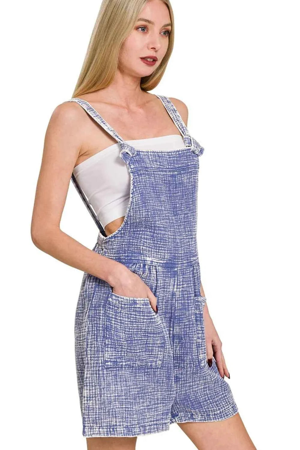 Zenana Woven Double Gauze Acid Washed Romper Zenana Woven Double Gauze Acid Washed Romper