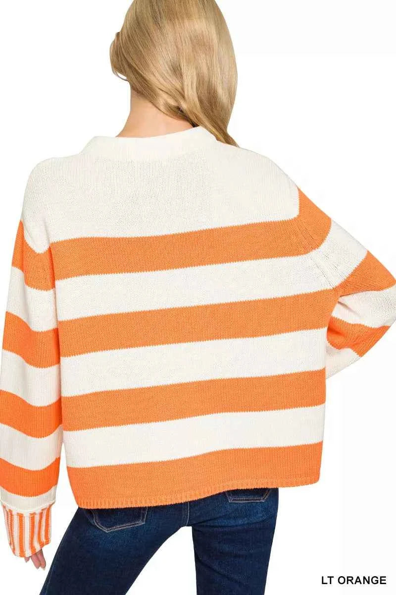 Zenana Ribbed Striped Mock Neck Sweater Zenana Ribbed Striped Mock Neck Sweater
