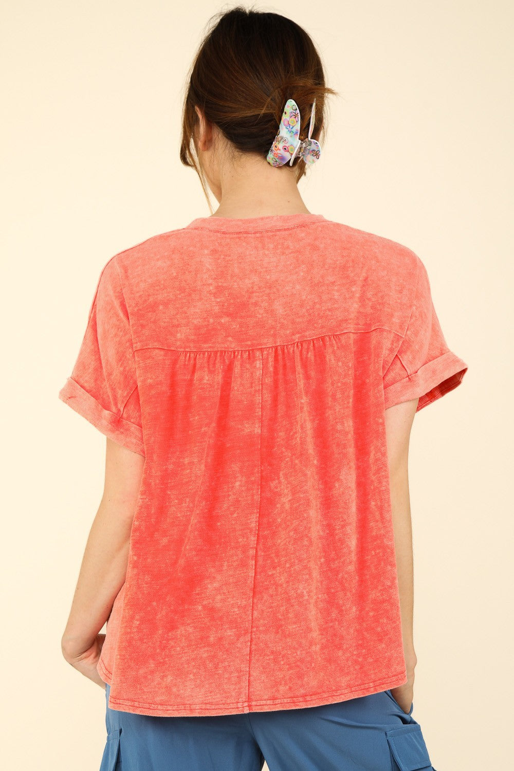 VERY J Nochted Short Sleeve Washed T-Shirt VERY J Nochted Short Sleeve Washed T-Shirt - TopFashionHQ