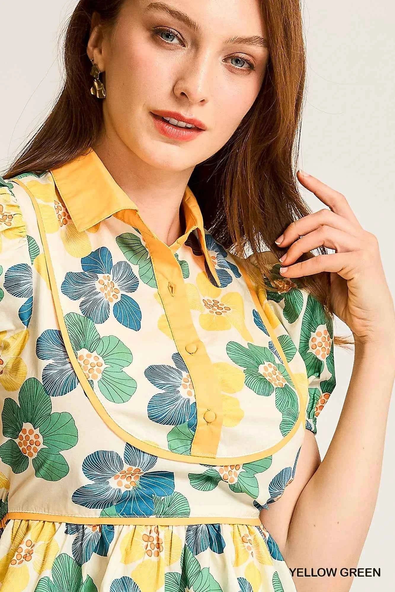 Umgee Floral Print Puff Sleeve Cropped Blouse Umgee Floral Print Puff Sleeve Cropped Blouse