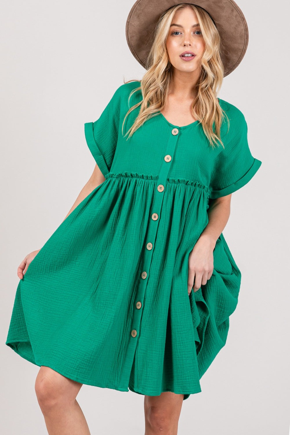 SAGE + FIG Full Size Button Up Short Sleeve Dress SAGE + FIG Full Size Button Up Short Sleeve Dress - TopFashionHQ