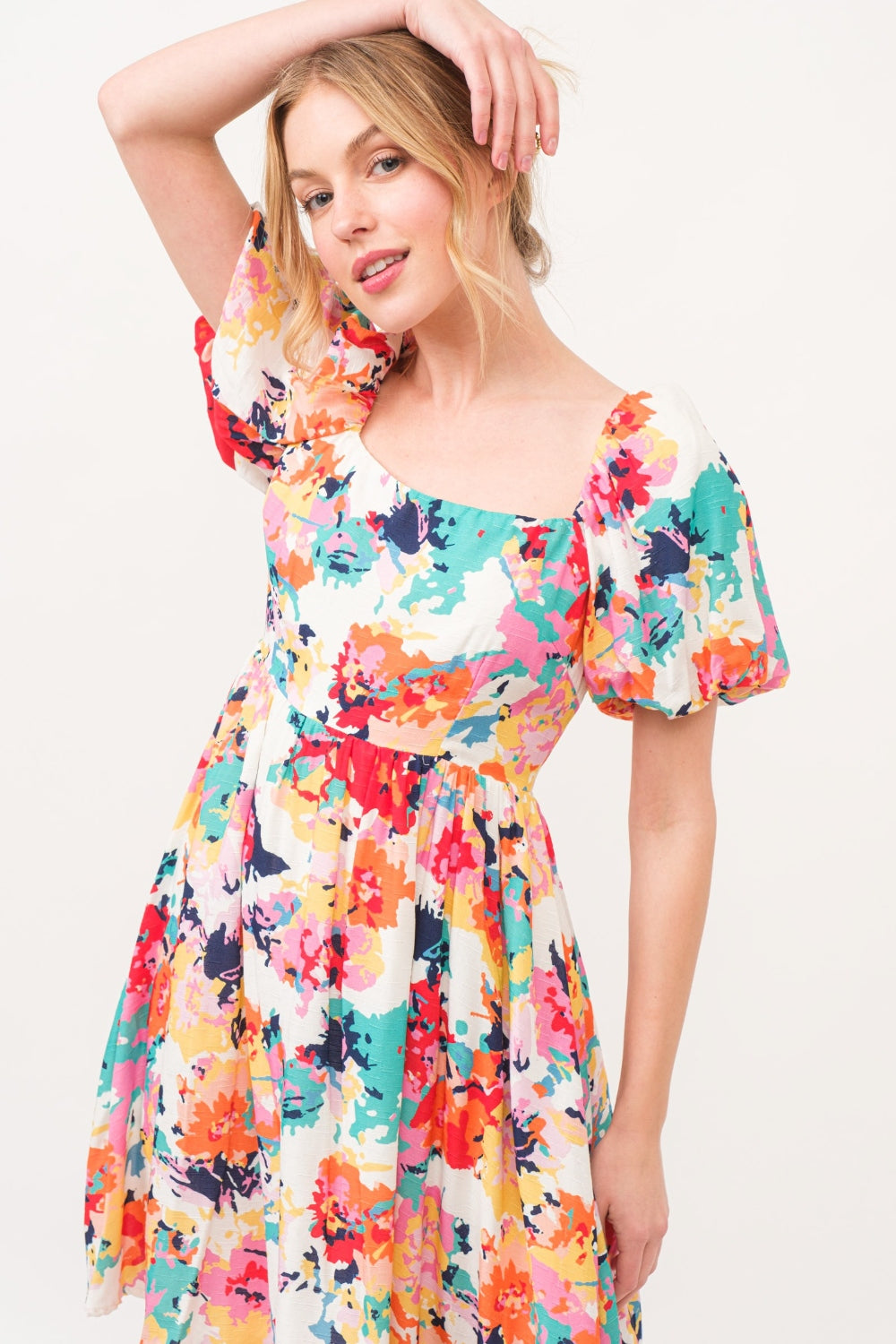 And The Why Square Neck Puff Sleeve Floral Dress And The Why Square Neck Puff Sleeve Floral Dress - TopFashionHQ