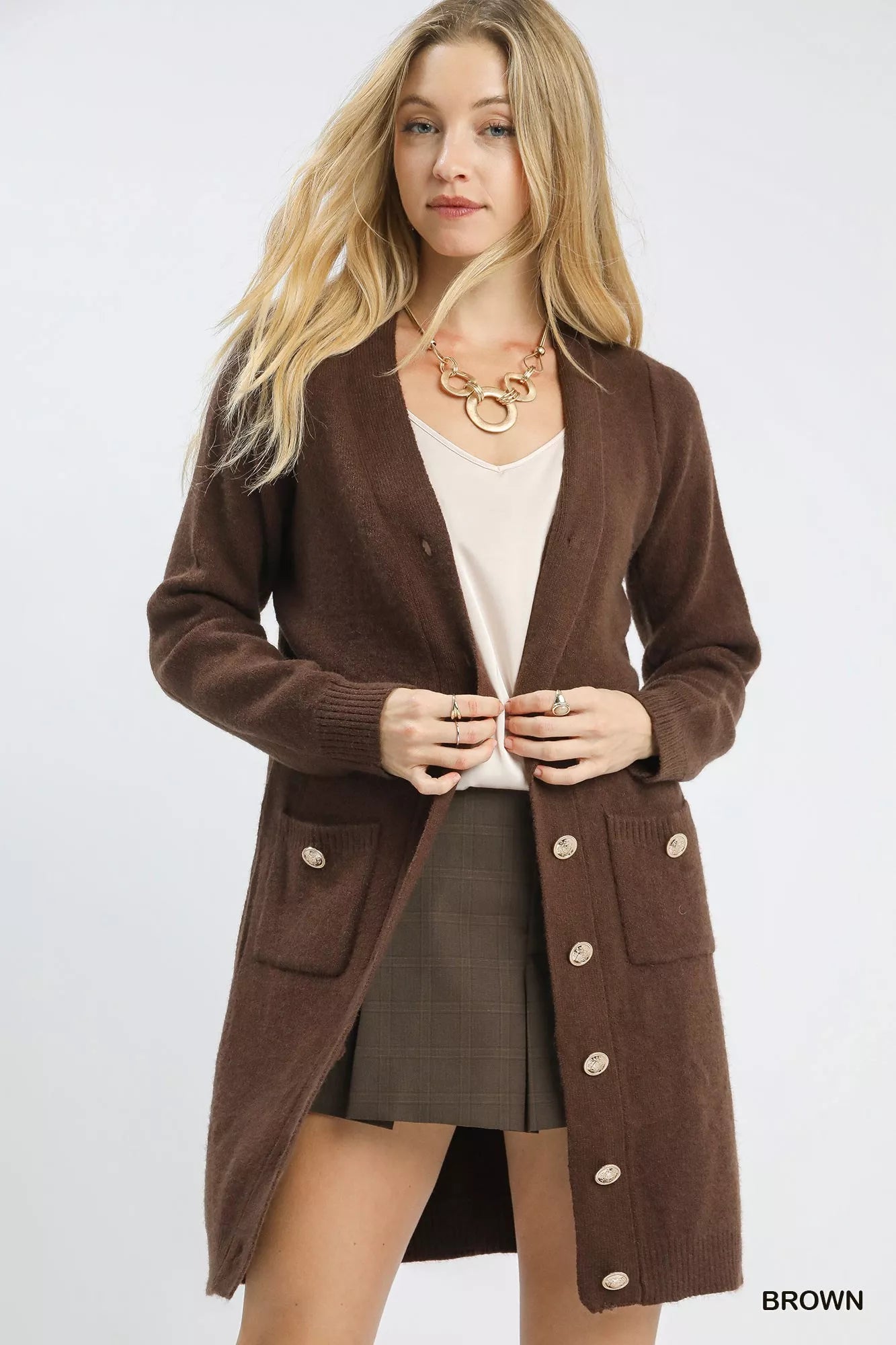 Umgee Button-Down Longline Sweater Cardigan with Front Pockets 6609f35c-b4af-4e42-9730-df24a8ad8e01-Max-Origin