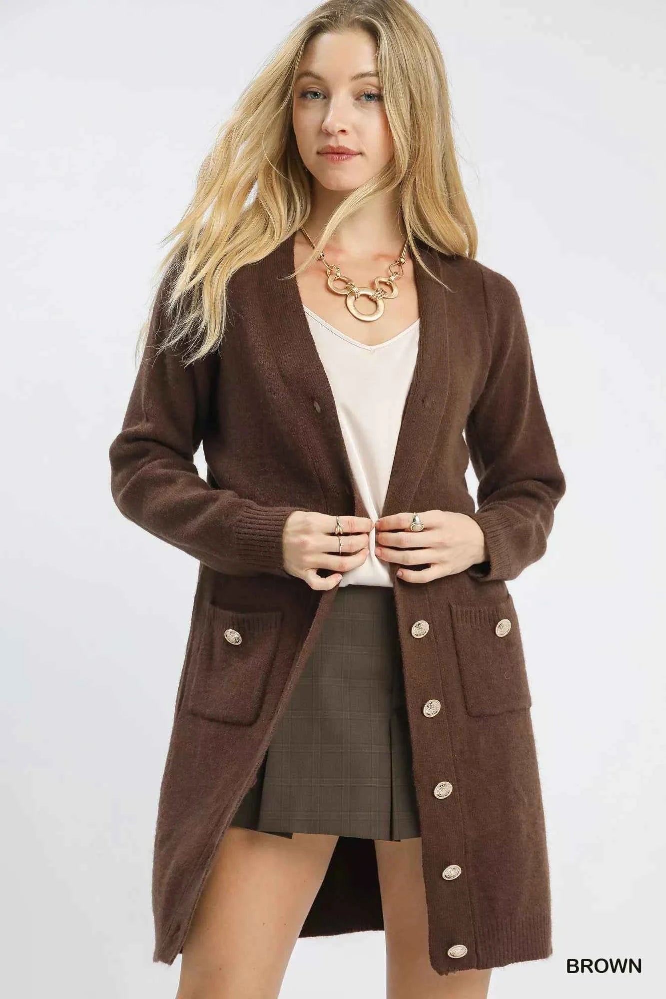 Umgee Button-Down Longline Sweater Cardigan with Front Pockets Umgee Button-Down Longline Sweater Cardigan with Front Pockets