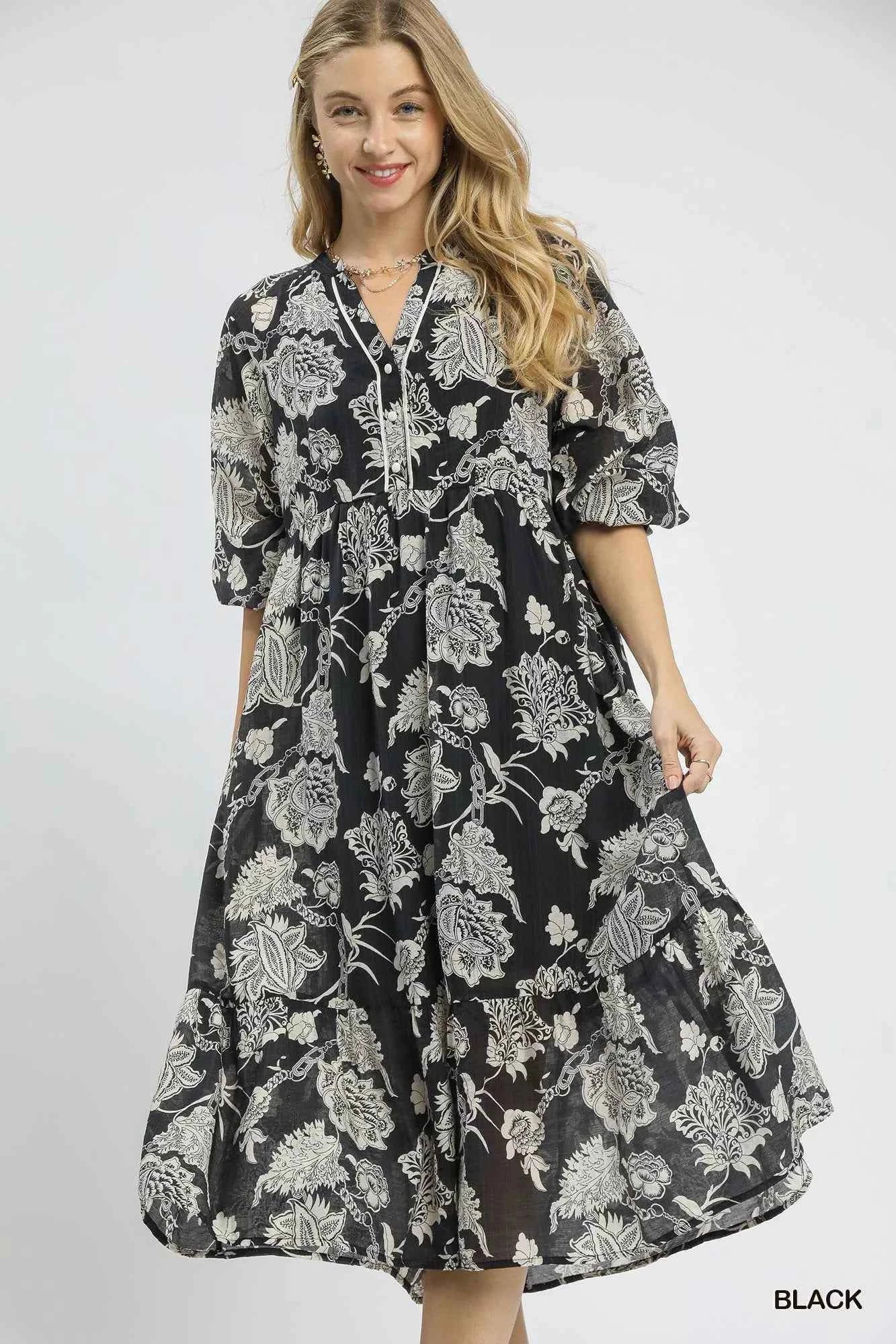 Umgee Floral Print Boho Midi Dress Umgee Floral Print Boho Midi Dress