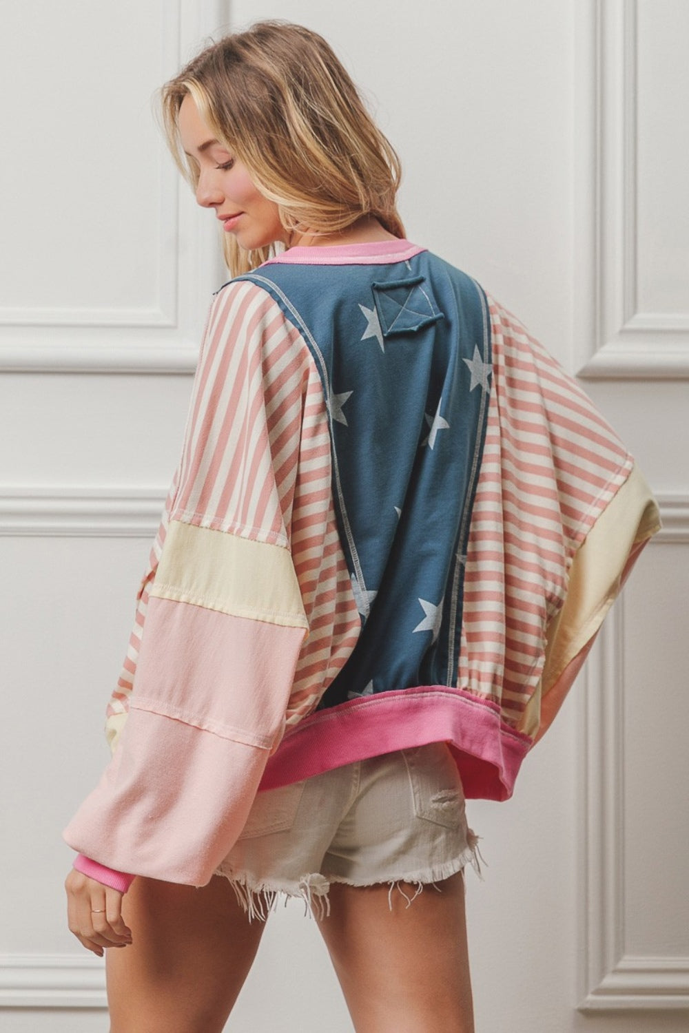 BiBi Stars and Stripes Round Neck Long Sleeve Top BiBi Stars and Stripes Round Neck Long Sleeve Top - TopFashionHQ