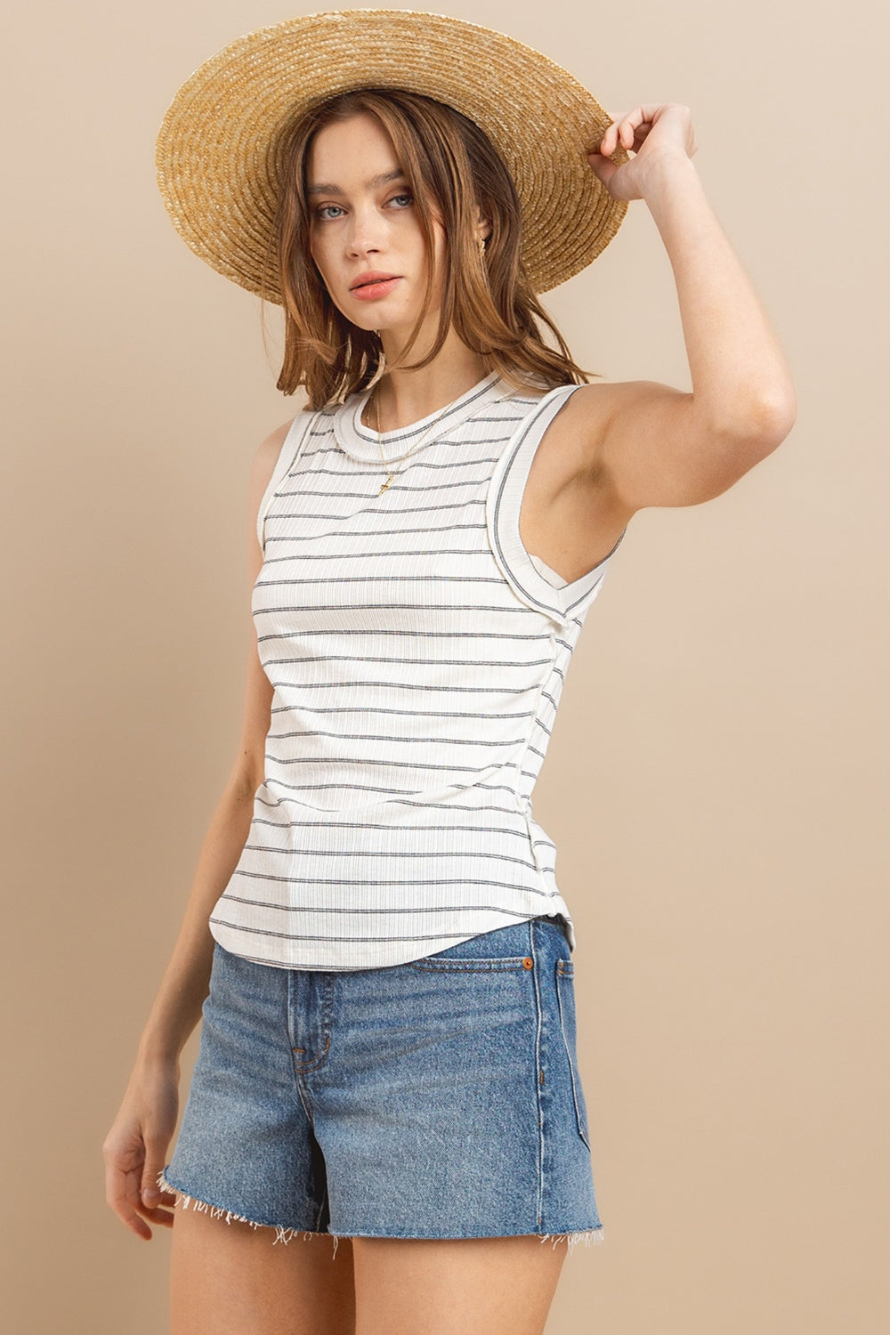 Ces Femme Striped Round Neck Tank Ces Femme Striped Round Neck Tank - TopFashionHQ