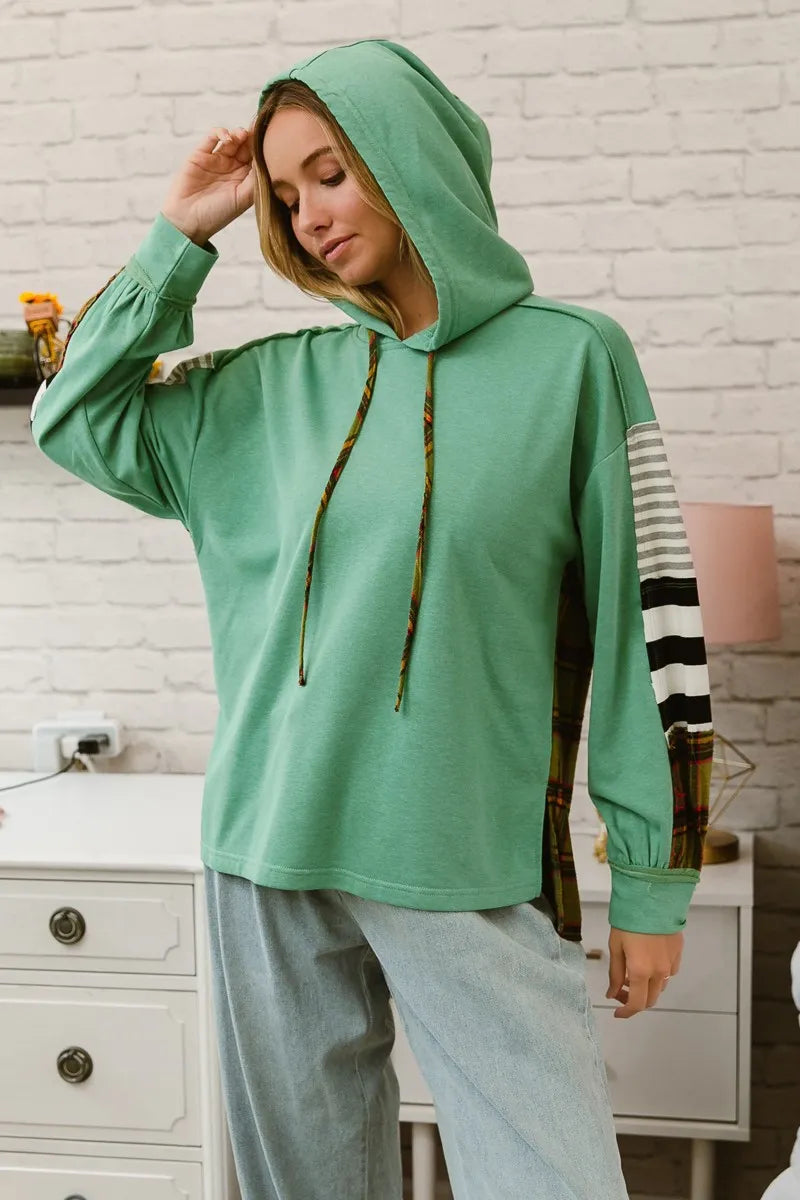 BiBi Plaid With Stripes Mix Match French Terry Hoodie 6660c1358c7447c98dc1e3edf98b6c30-Max-Origin