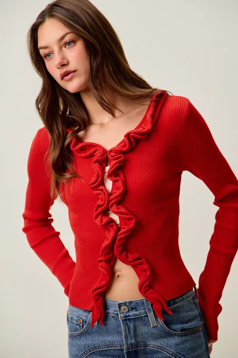 SO ME Cascade Ruffle Ribbed Sweater Cardgian 666ad90bb75e452aa5a357990ebdc47f-Max-Origin
