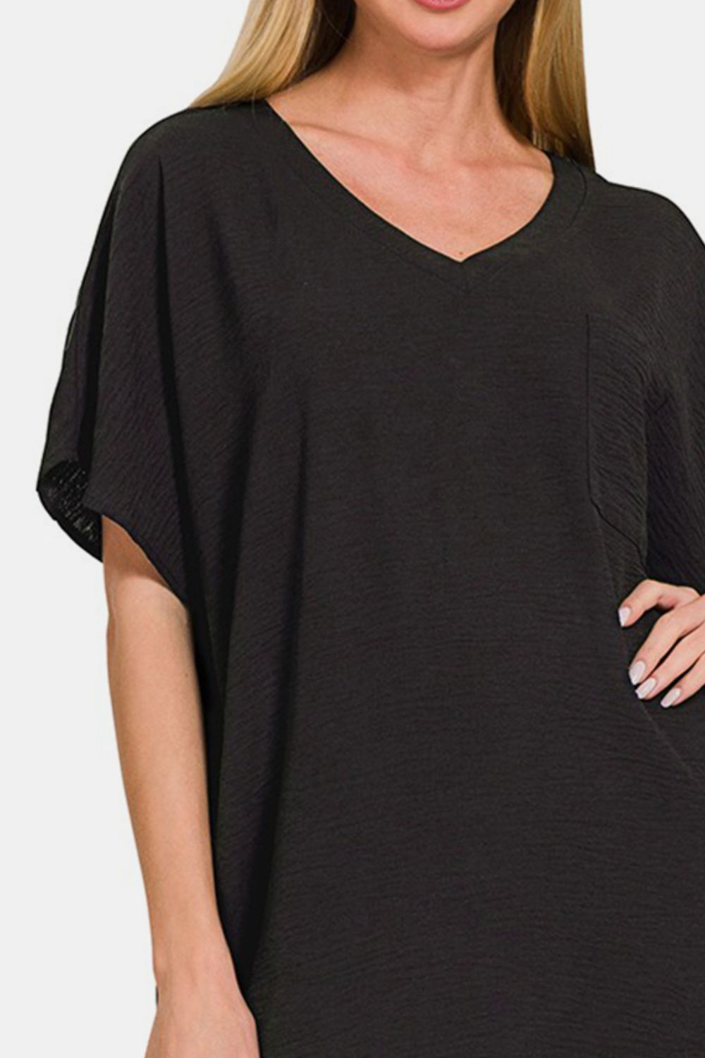 Zenana V-Neck Tee Dress with Pockets Zenana V-Neck Tee Dress with Pockets - TopFashionHQ