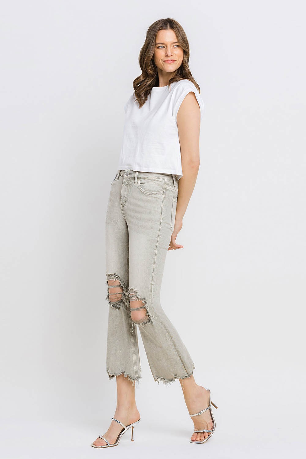 Lovervet Distressed Raw Hem Cropped Flare Jeans Lovervet Distressed Raw Hem Cropped Flare Jeans - TopFashionHQ