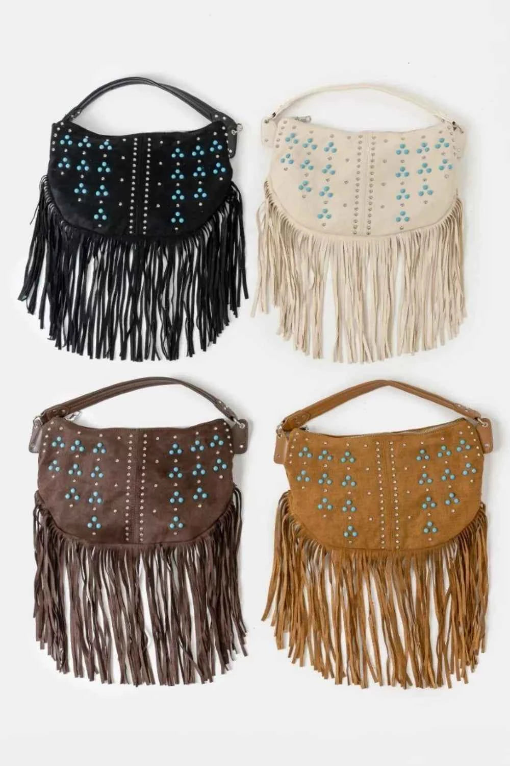 Fame Studded Pattern Multi Fringe Hobo Shoulder Bag Fame Studded Pattern Multi Fringe Hobo Shoulder Bag
