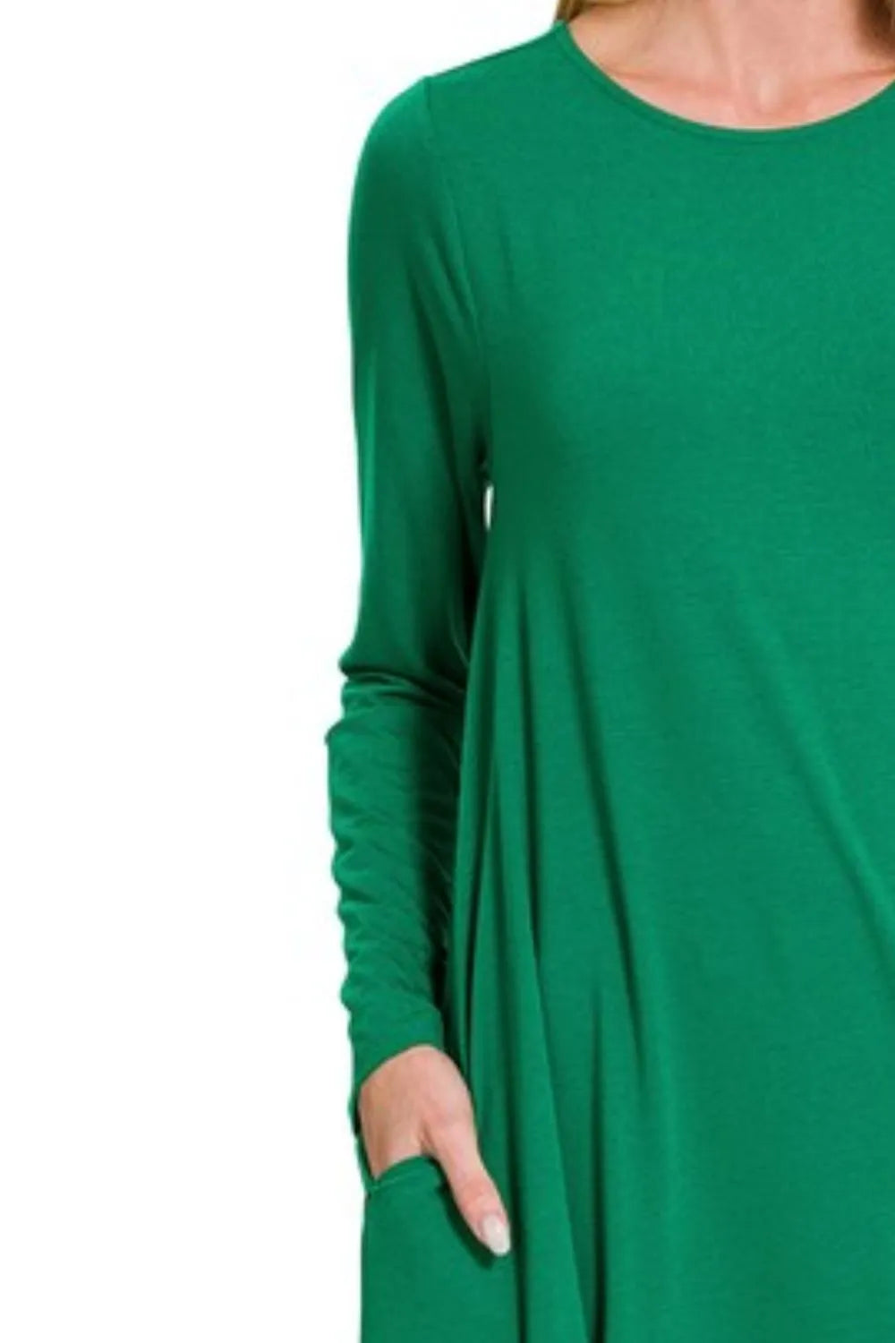 Zenana Long Sleeve Flare Dress With Pockets 67532df9-80d2-4a45-9249-2a4aaf851351-Max-Origin