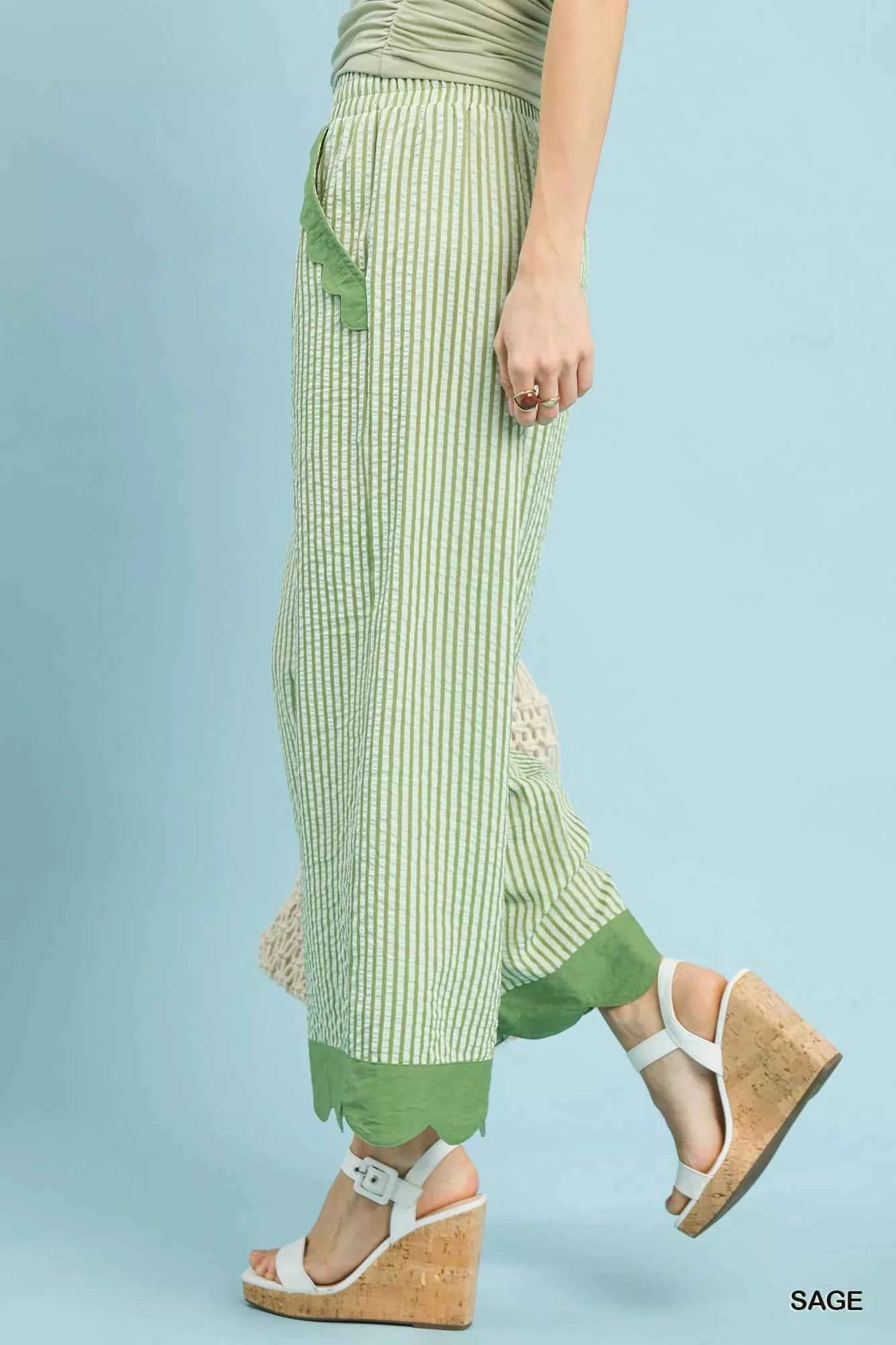 Umgee Stripe Scallop Hem Wide Leg Pants Umgee Stripe Scallop Hem Wide Leg Pants