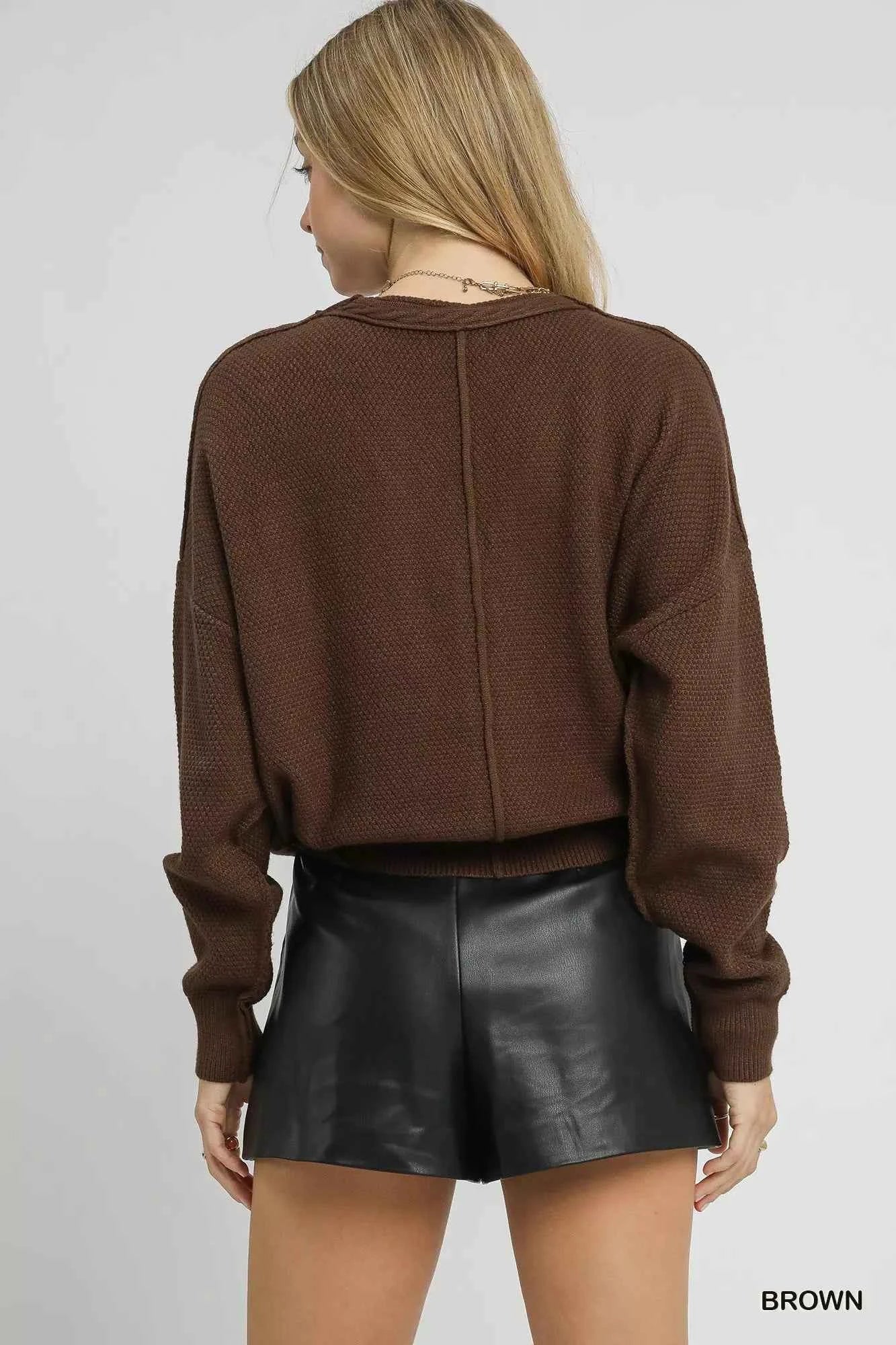 Umgee Chunky Cable Knit V-Neck Button-Up Cardigan Umgee Chunky Cable Knit V-Neck Button-Up Cardigan