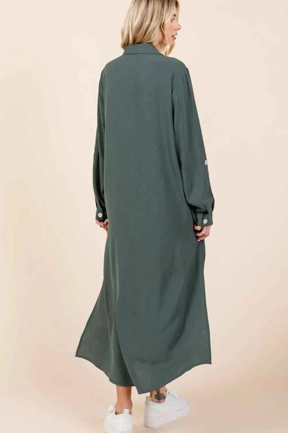 Mittoshop Airflow V-Neck Long Sleeve Button Down Maxi Dress Mittoshop Airflow V-Neck Long Sleeve Button Down Maxi Dress