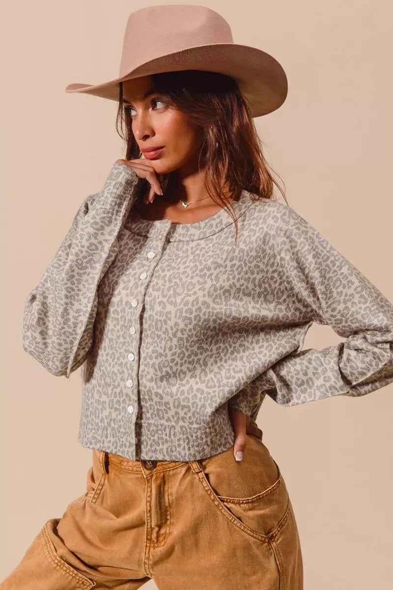 SO ME Two Tone Leopard Vintage Print Button Up Cardigan SO ME Two Tone Leopard Vintage Print Button Up Cardigan
