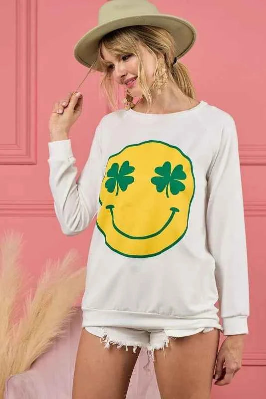 BiBi Smile Face Graphic Round Neck Long Sleeve Top BiBi Smile Face Graphic Round Neck Long Sleeve Top