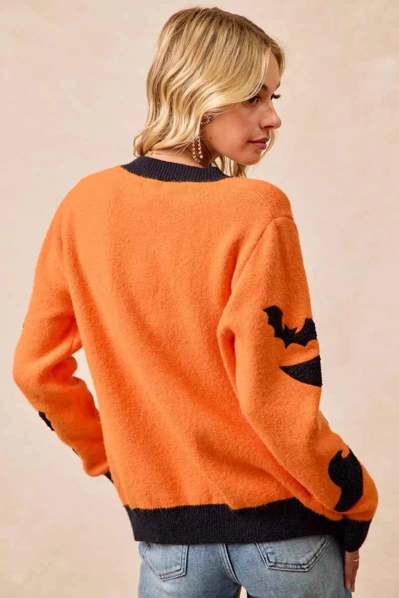 BiBi Halloween Witch Hat Moon Bat Artwork Cardigan BiBi Halloween Witch Hat Moon Bat Artwork Cardigan