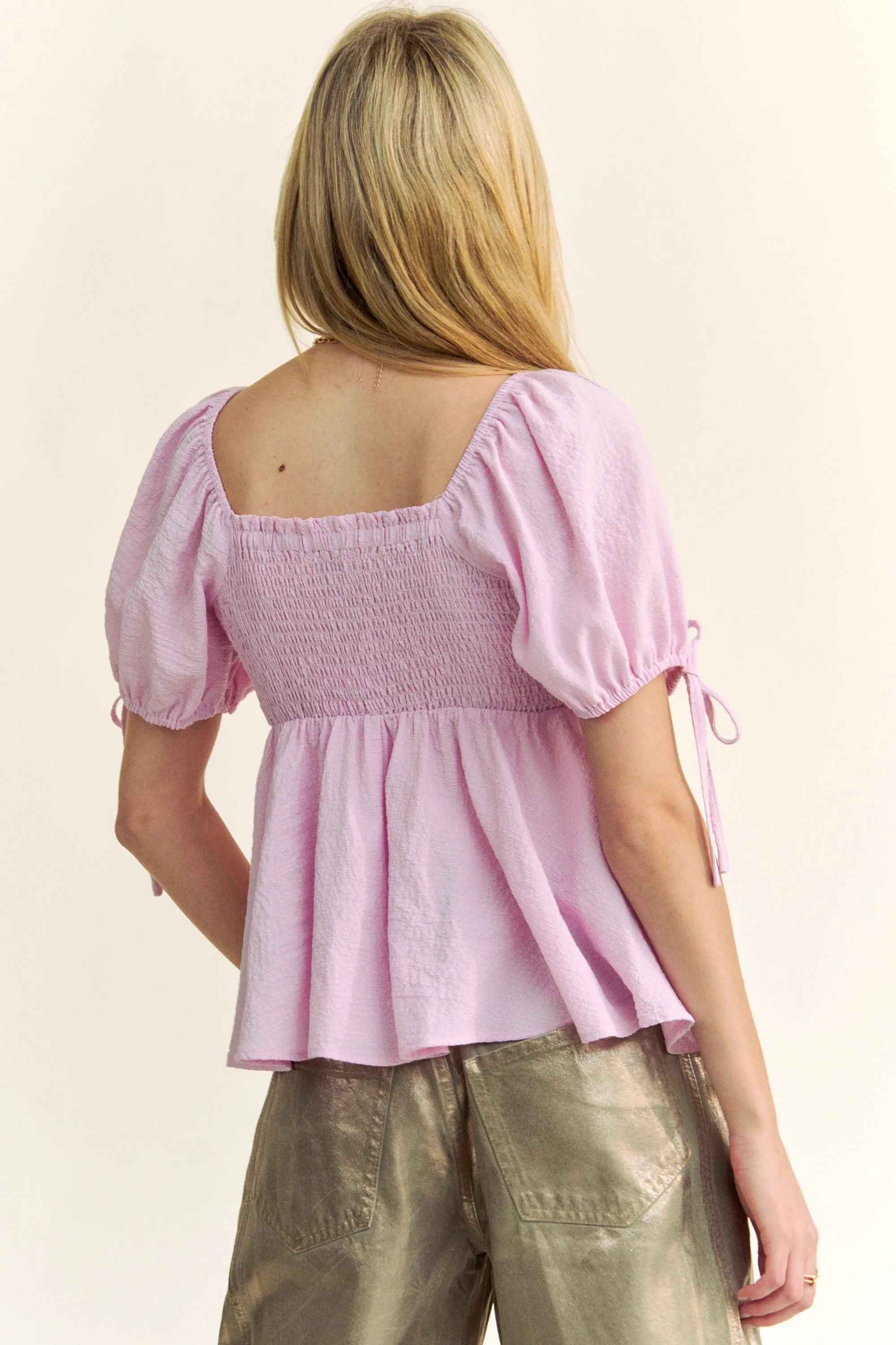 Davi & Dani Solid Elastic Peplum Puffed Sleeves Blouse 67c9e6586cfb49b4b1d98ae1c7f0dc39-Max-Origin