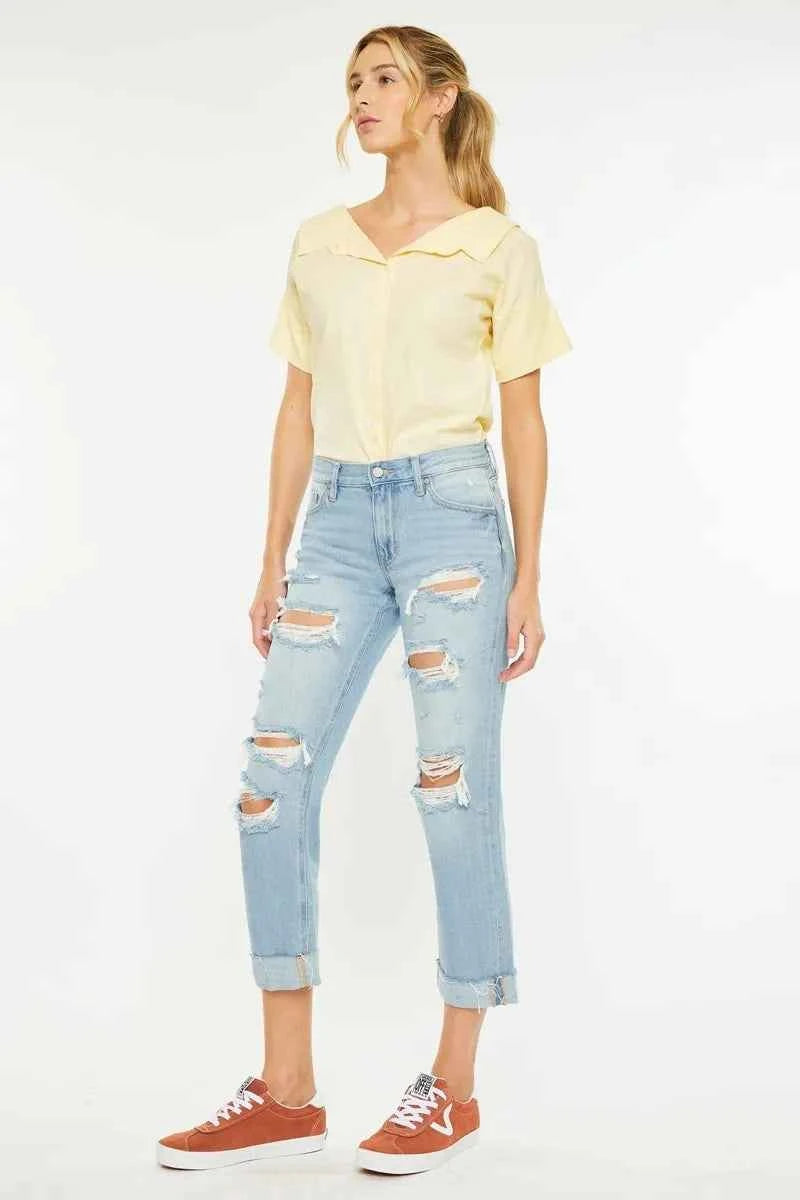 Kancan Mid Rise Distressed Boyfriend Jeans Kancan Mid Rise Distressed Boyfriend Jeans
