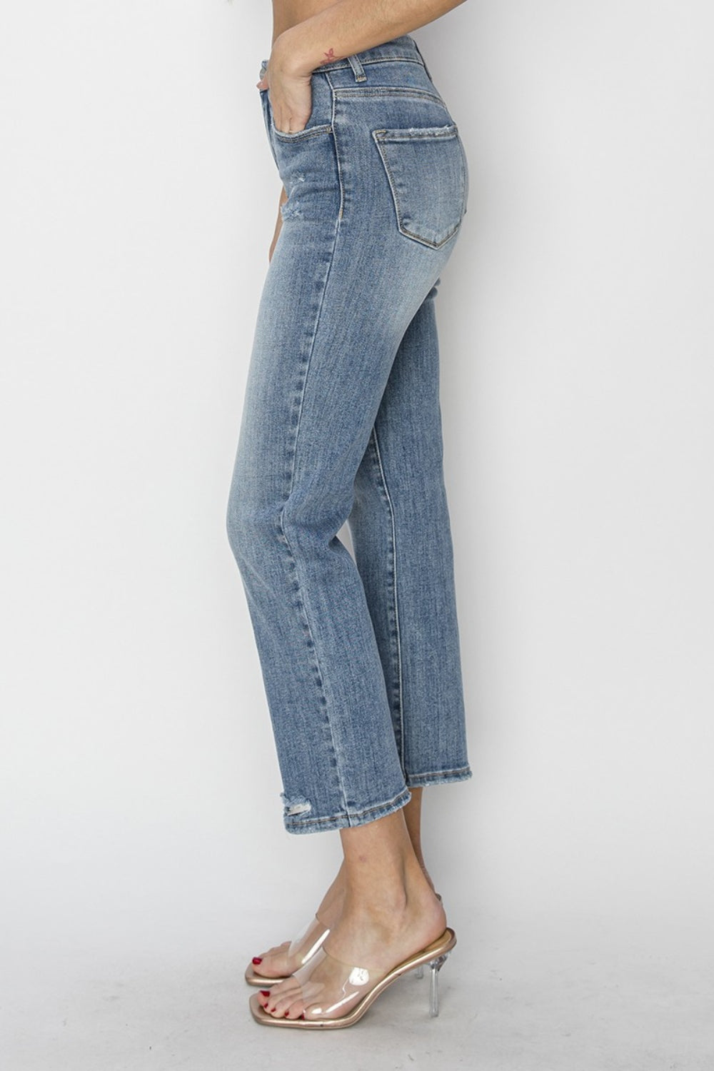 RISEN Full Size High Waist Distressed Cropped Jeans RISEN Full Size High Waist Distressed Cropped Jeans - TopFashionHQ