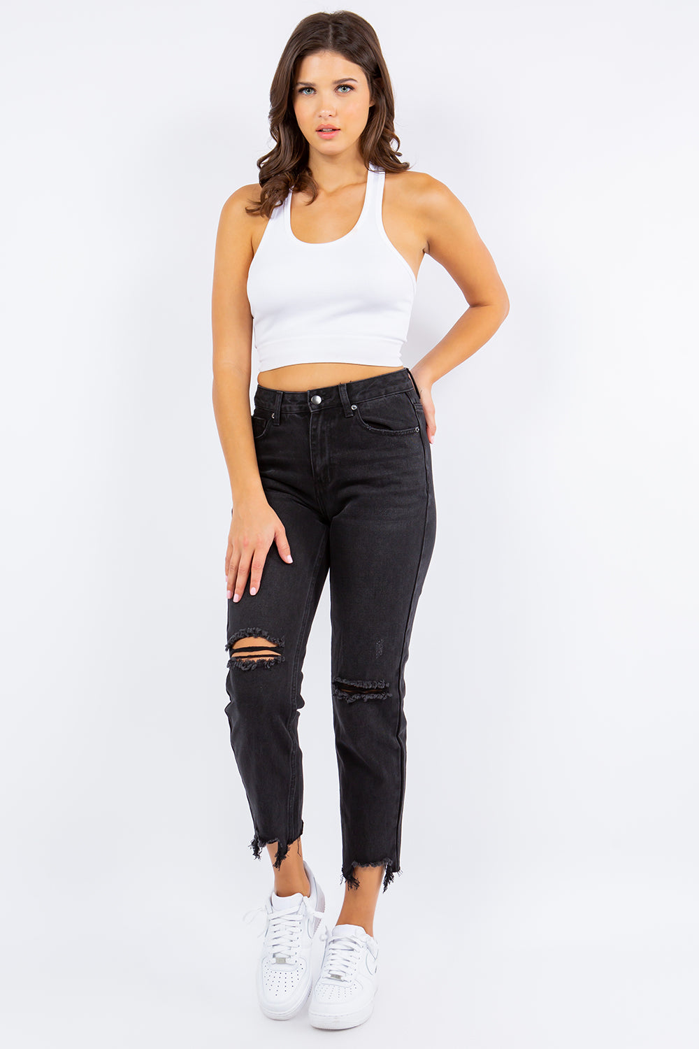 American Bazi High Waist Distressed Cropped Straight Jeans American Bazi High Waist Distressed Cropped Straight Jeans - TopFashionHQ