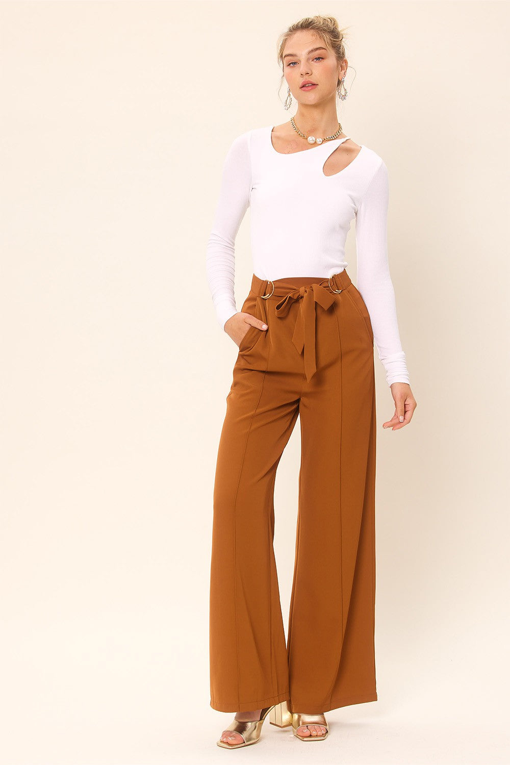 Idem Ditto Front Cut Out Long Sleeve Knit Top Idem Ditto Front Cut Out Long Sleeve Knit Top - TopFashionHQ