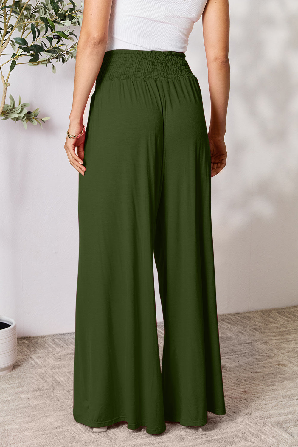 Double Take Full Size Smocked Wide Waistband Wide Leg Pants Double Take Full Size Smocked Wide Waistband Wide Leg Pants - TopFashionHQ