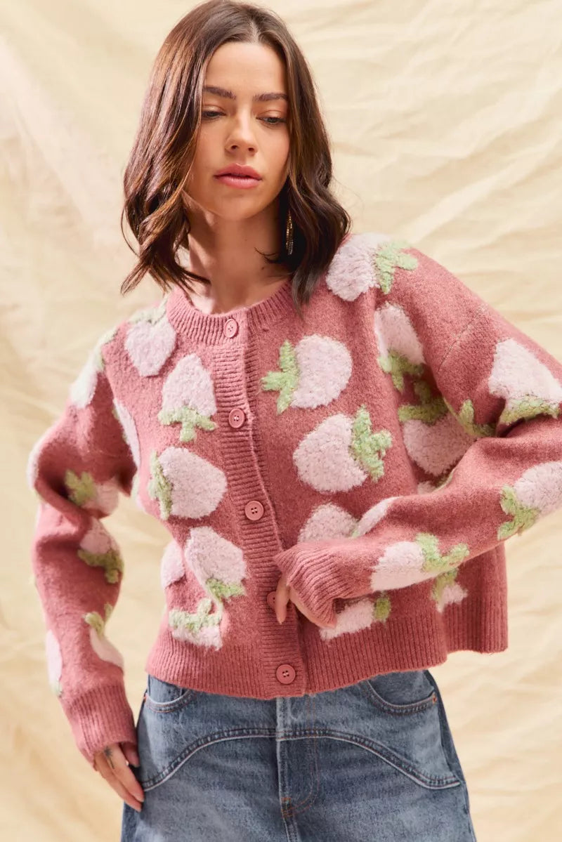 SO ME Strawberry Fruit All Over Button Sweater Cardigan 68f35b0fdd6d43568c236364ccd279a5-Max-Origin