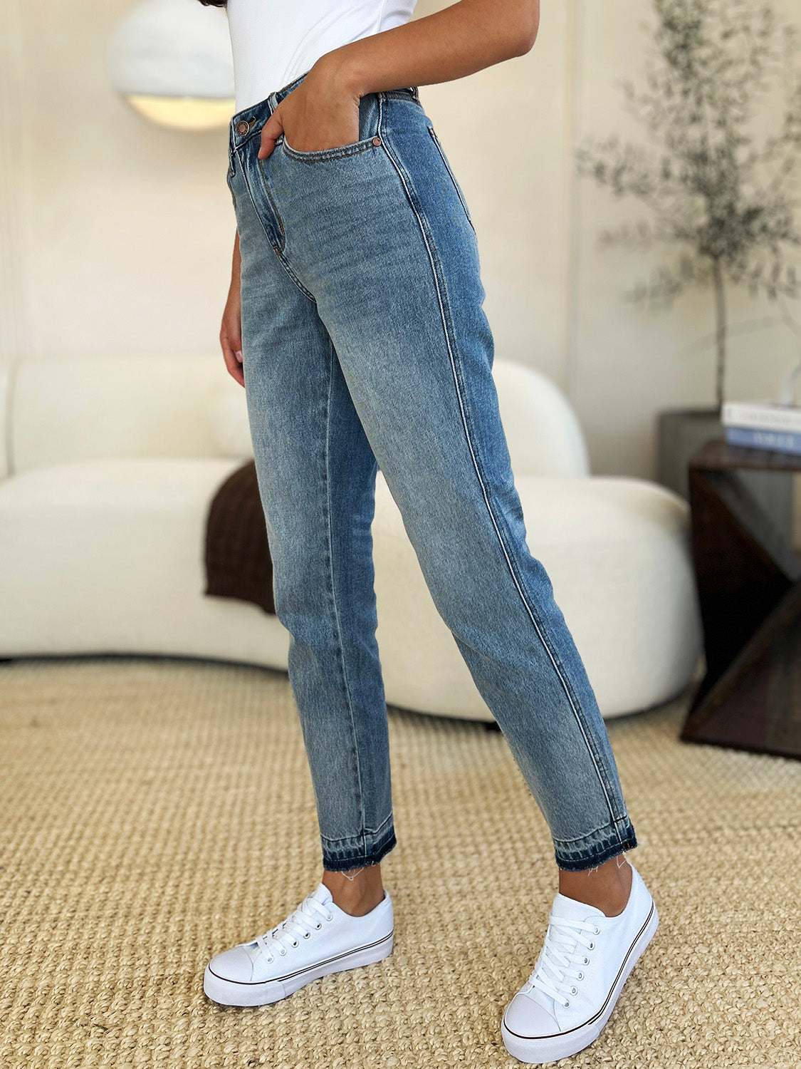 Judy Blue Full Size Mid Rise Rigid Magic Release Hem Jeans Judy Blue Full Size Mid Rise Rigid Magic Release Hem Jeans - TopFashionHQ