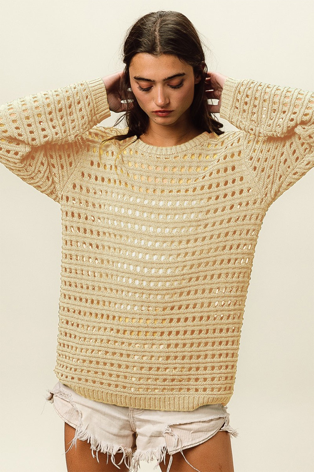 BiBi Round Neck Openwork Knit Cover Up BiBi Round Neck Openwork Knit Cover Up - TopFashionHQ