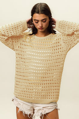 BiBi Round Neck Openwork Knit Cover Up - TopFashionHQ